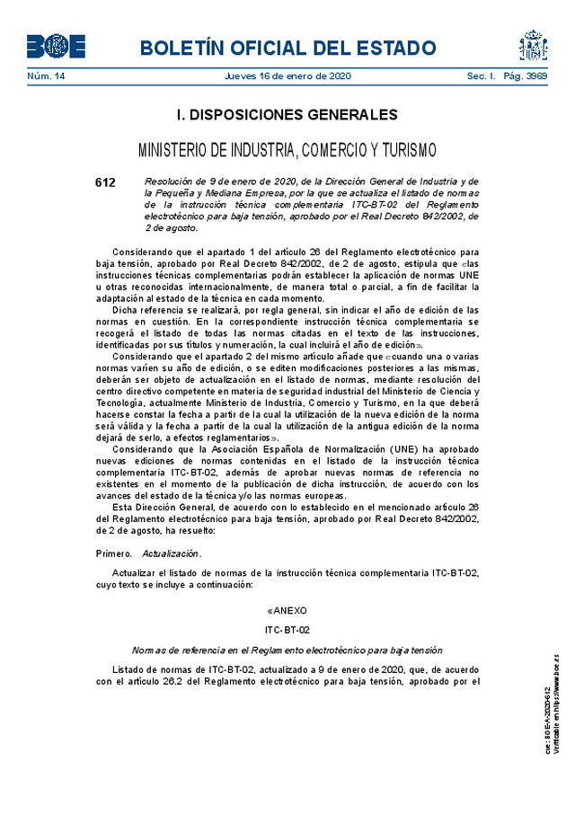 Se actualiza el listado de normas de la ITC-BT-02 del Reglamento electrotécnico para baja tensión (REBT)