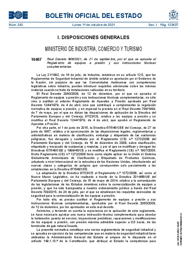 Se modifica el Reglamento de líneas eléctricas de alta tensión y el Reglamento de instalaciones eléctricas de alta tensión.