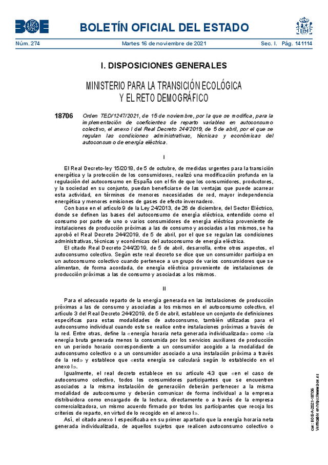 Se modifica el Real Decreto 244/2019, de 05-04-2019, por el que se regulan las condiciones administrativas, técnicas y económicas del autoconsumo de energía eléctrica.