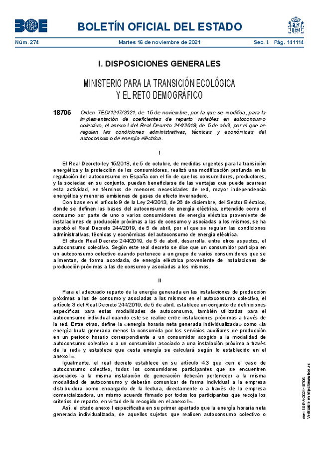 Se modifica el Real Decreto 244/2019, de 05-04-2019, por el que se regulan las condiciones administrativas, técnicas y económicas del autoconsumo de energía eléctrica.