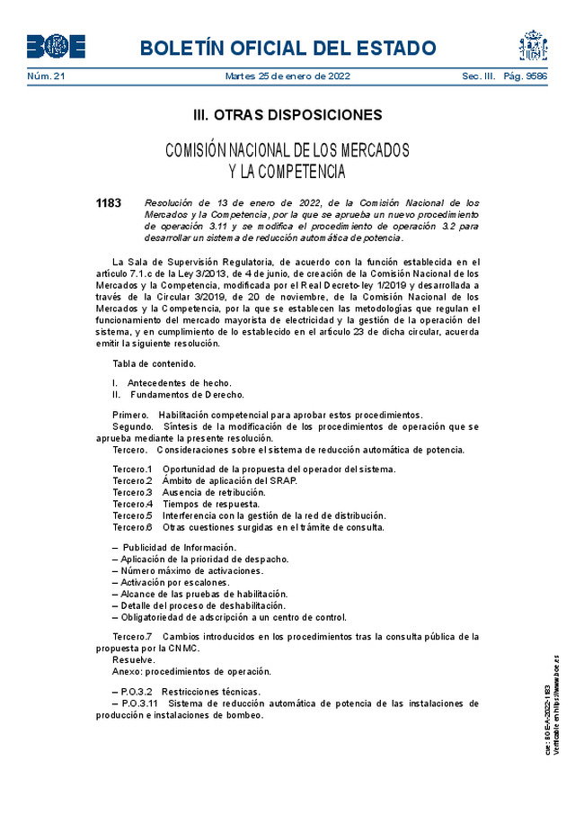 Nuevo procedimiento de operación 3.11 y se modifica el procedimiento de operación 3.2 para desarrollar un sistema de reducción automática de potencia