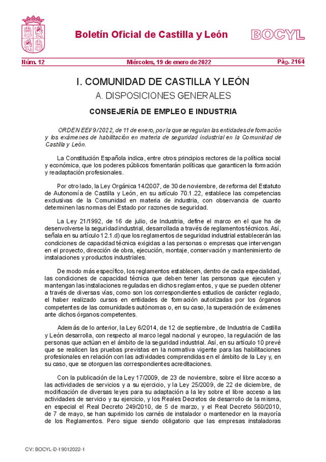 Se regulan, en Castilla y León, las entidades de formación y los exámenes de habilitación en materia de seguridad industrial.