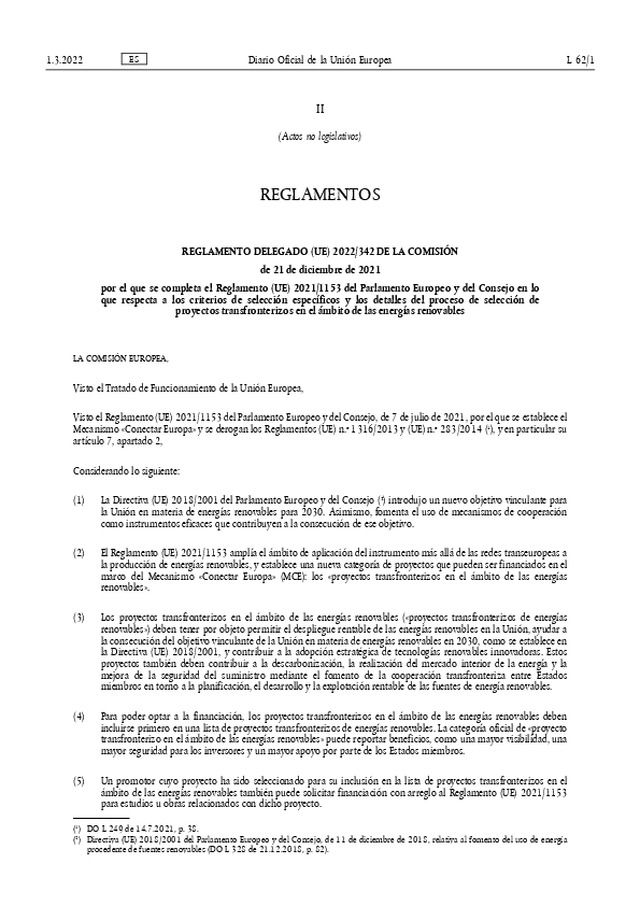Criterios de selección específicos y detalles del proceso de selección de proyectos transfronterizos de energías renovables de la UE