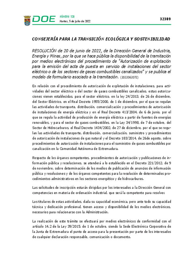 Autorización de explotación para la emisión del acta de puesta en servicio de instalaciones del sector eléctrico o de los sectores de gases combustibles canalizados
