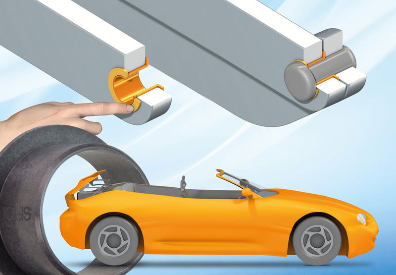 Bisagras multiarticuladas sin holgura con cojinetes iglidur autocalibrables para automoción