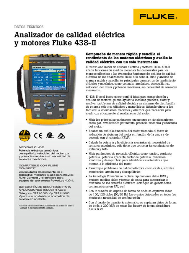 Fluke 438-II Especificaciones del producto