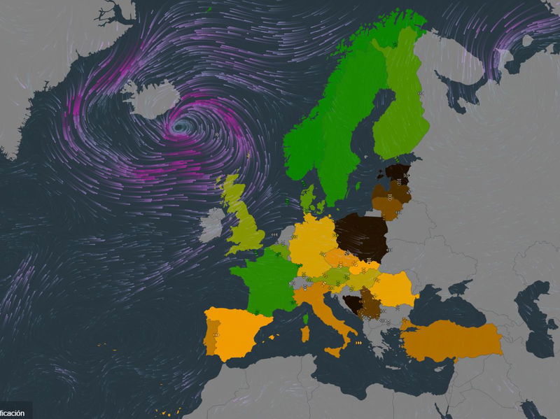 Un mapa de Europa reproduce en tiempo real la generación eléctrica por tecnologías y países