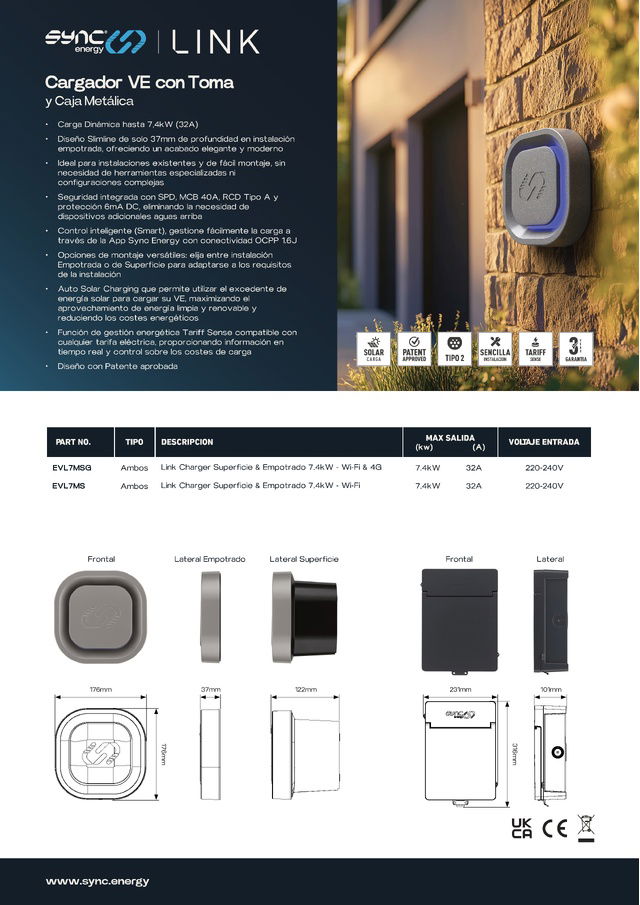 Sync Energy LINK - Cargador VE con Toma y Caja Metálica