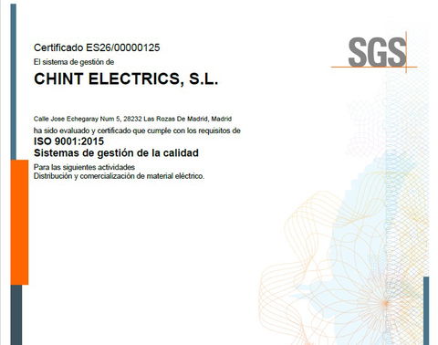 CHINT consolida su sistema de gestión de calidad al obtener la certificación ISO 9001 en España
