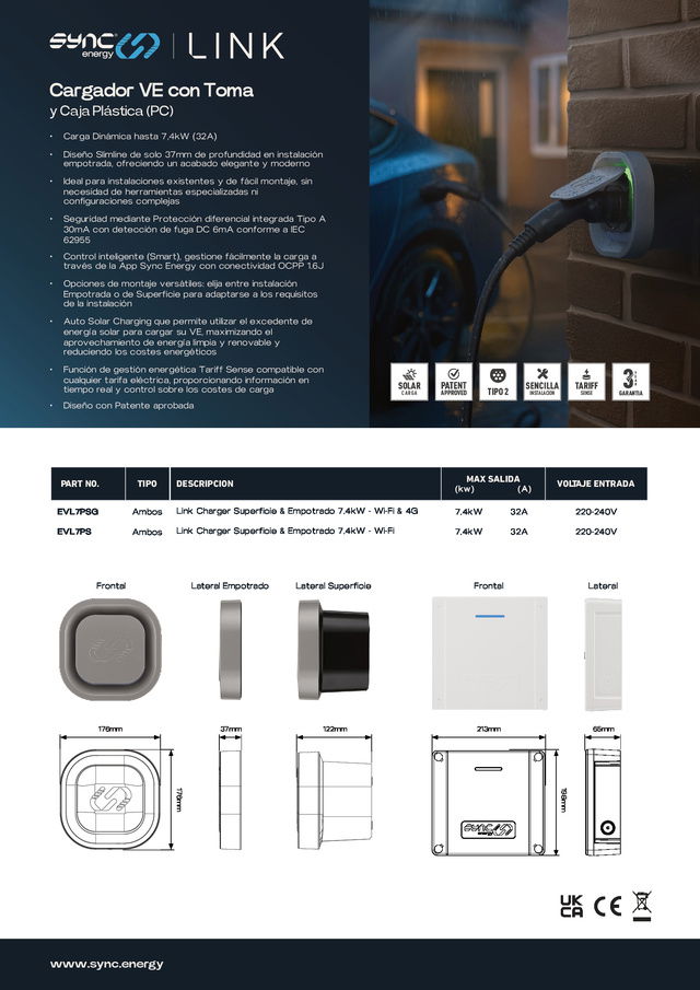 SYNC F.Tec. EV - Cargador EV LINK Modo3 7.4kW PC 