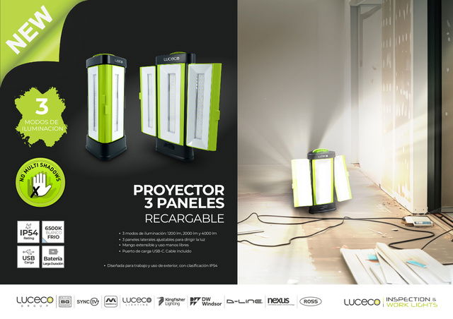 LUCECO - PROYECTOR 3 PANELES RECARGABLE  