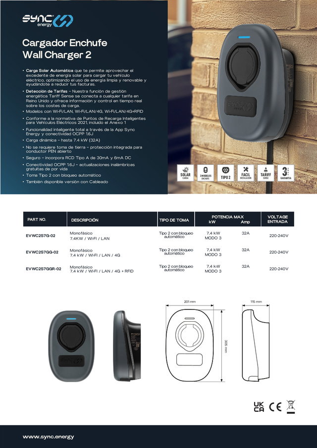 Ficha Técnica - Cargador EV Smart Modo3 7.4kW Enchufe 