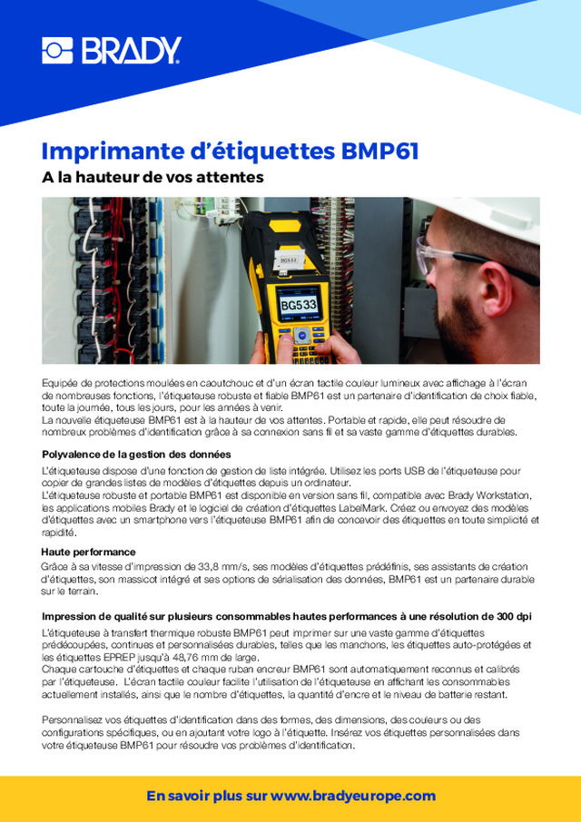 Brady - Étiqueteuse BMP61 : à la hauteur de vos attentes