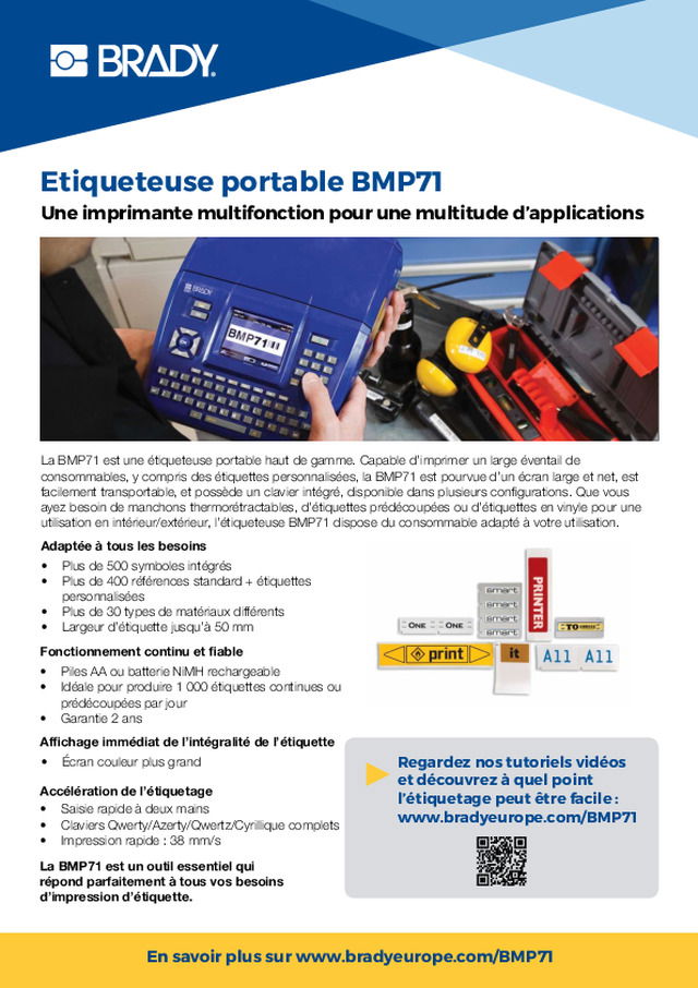 Brady - Étiqueteuse BMP71 : Une imprimante multifonction pour une multitude d’applications