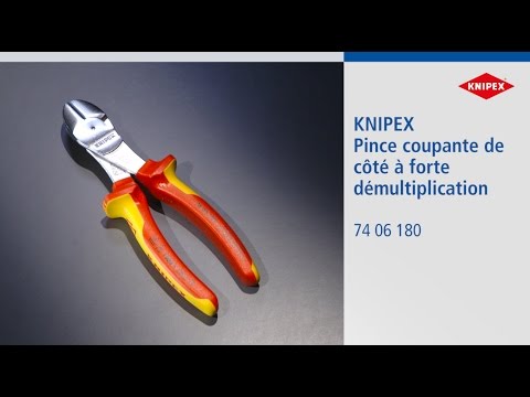 Pince coupante de côté à forte démultiplication isolées par gaines bi-matières, certifiées VDE chromée 180 mm