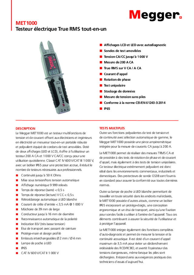 MET1000 - testeur électrique True RMS