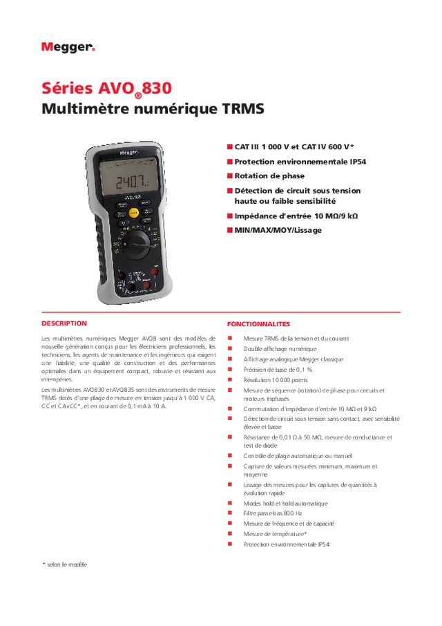 Séries AVO®830 - Multimètre numérique TRMS