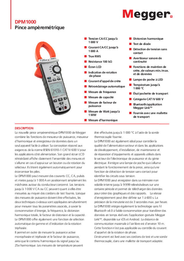 Megger présente sa nouvelle pince ampèremétrique DPM1000