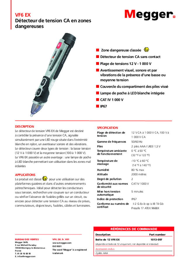 Détecteur de tension CA en zones dangereuses : une introduction au VF6 EX de Megger