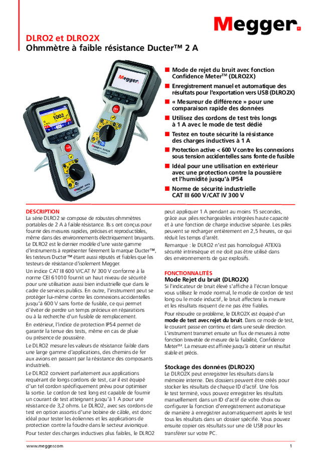 Ohmmètres à faible résistance Ducter™ 2 A : la série DLRO2