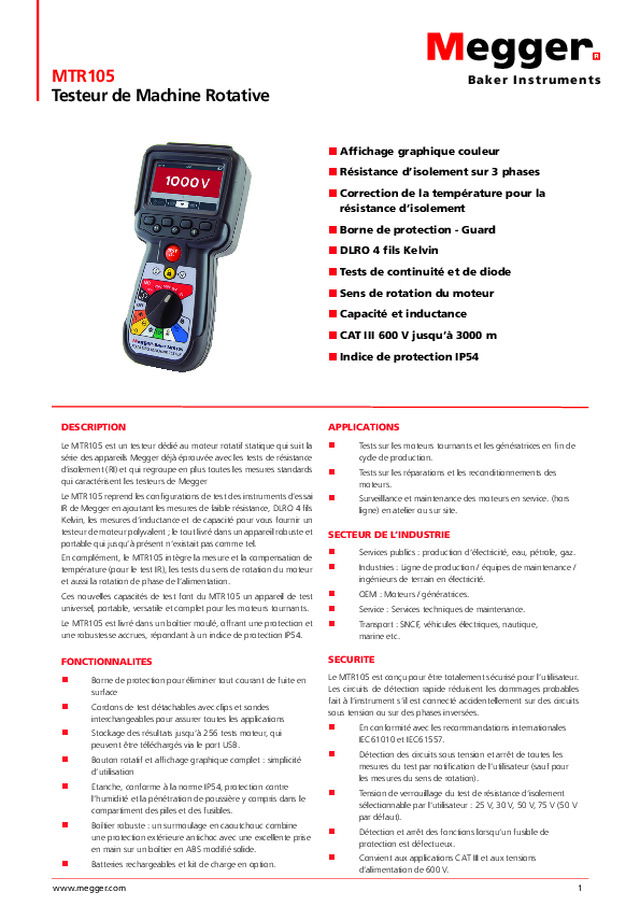 Moteurs tournants : la fiche technique du MTR105, testeur polyvalent robuste et portable