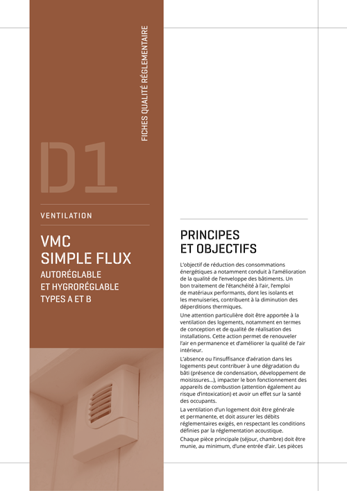 Ventilation des logements : les « Fiches qualité réglementaire » du Cerema et de l'AQC en matière de VMC simple flux autoréglable et hygroréglable de types A et B