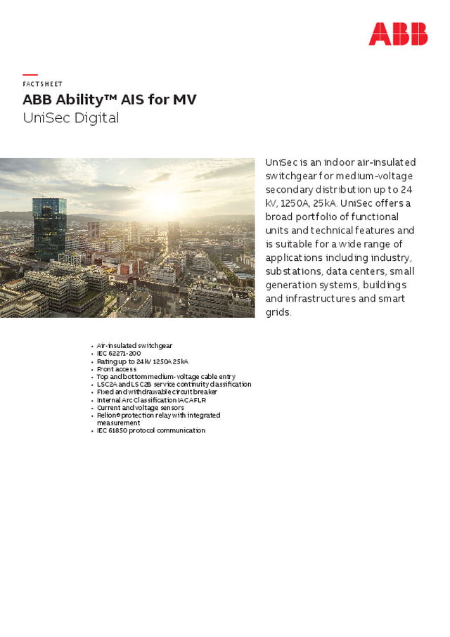 ABB Ability™  AIS for MV UniSec Digital