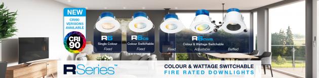 New revolutionary CRI90 colour & wattage switchable fire rated downlight