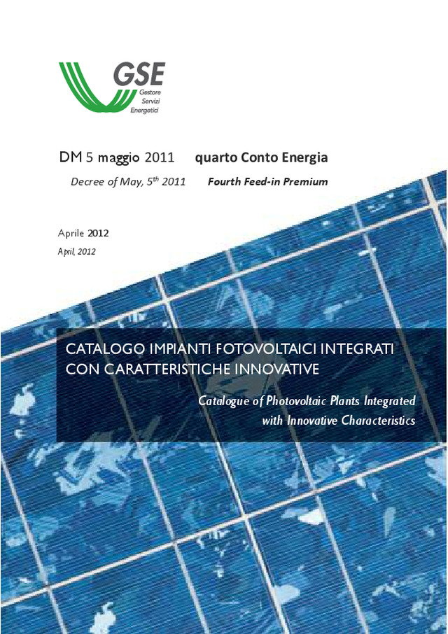 Pubblicato il catalogo GSE delle soluzioni Fotovoltaiche Innovative