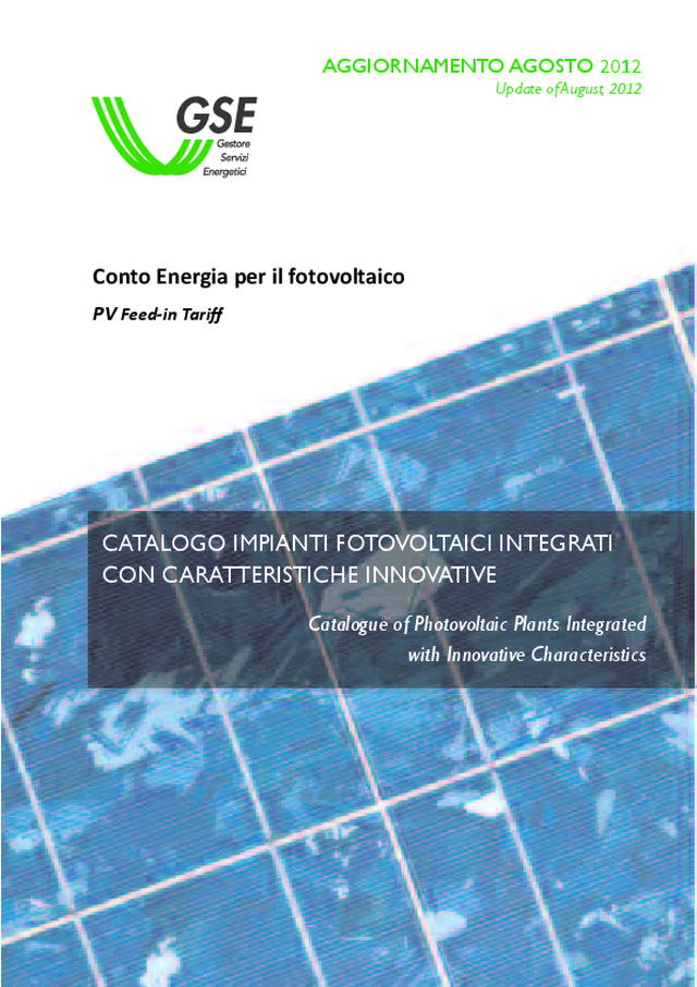 Catalogo degli impianti fotovoltaici integrati con caratteristiche innovative
