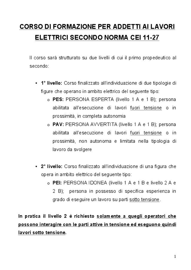 Corso CEI 11-27: 18-19 Dicembre