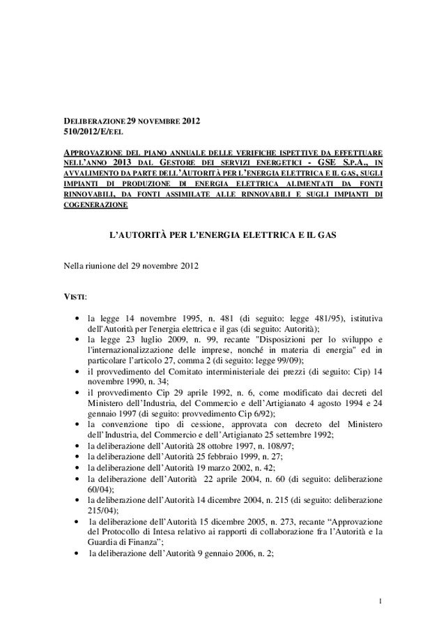 Piano annuale delle verifiche sugli impianti di produzione di energia elettrica alimentati da fonti rinnovabili