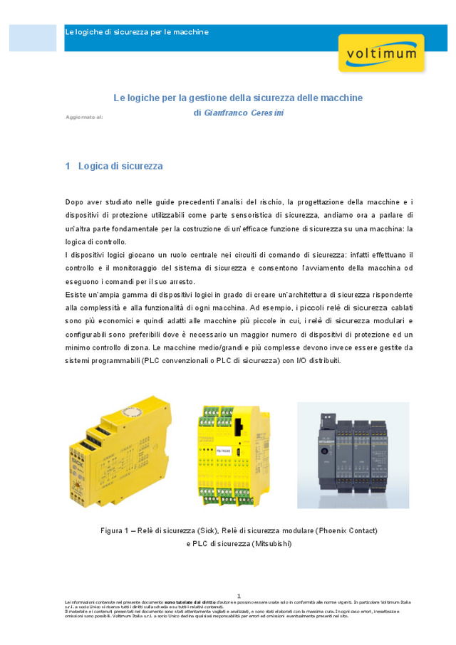Le logiche di sicurezza per le macchine