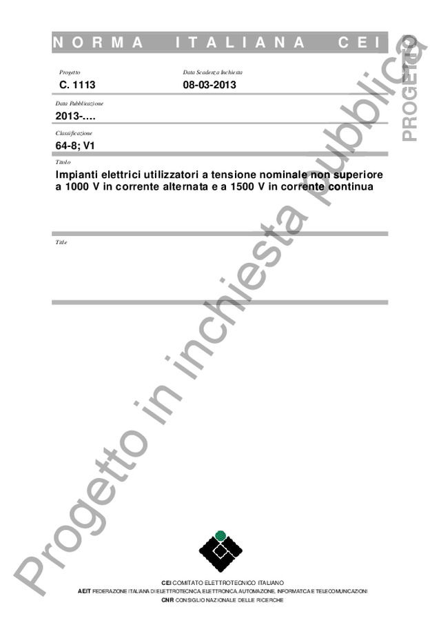 In preparazione nuove sezioni della norma CEI 64-8