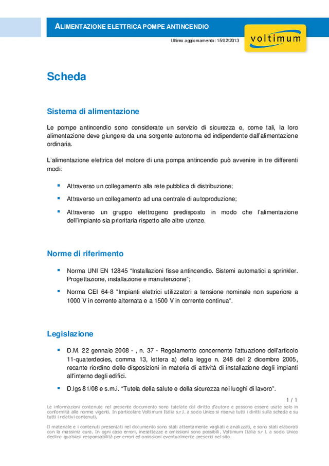 305-001-001 Alimentazione elettrica pompe antincendio