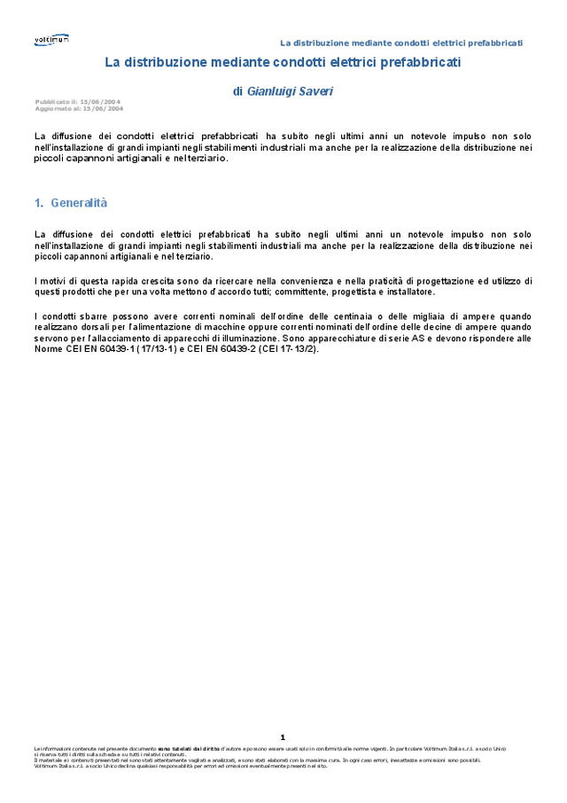 La distribuzione mediante condotti elettrici prefabbricati