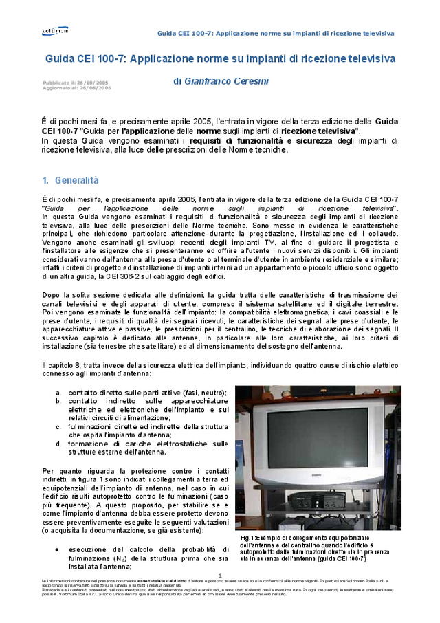 Guida CEI 100-7: Applicazione norme su impianti di ricezione televisiva