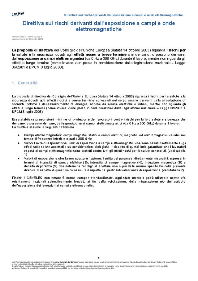 Direttiva sui rischi derivanti dall\'esposizione a campi e onde elettromagnetiche