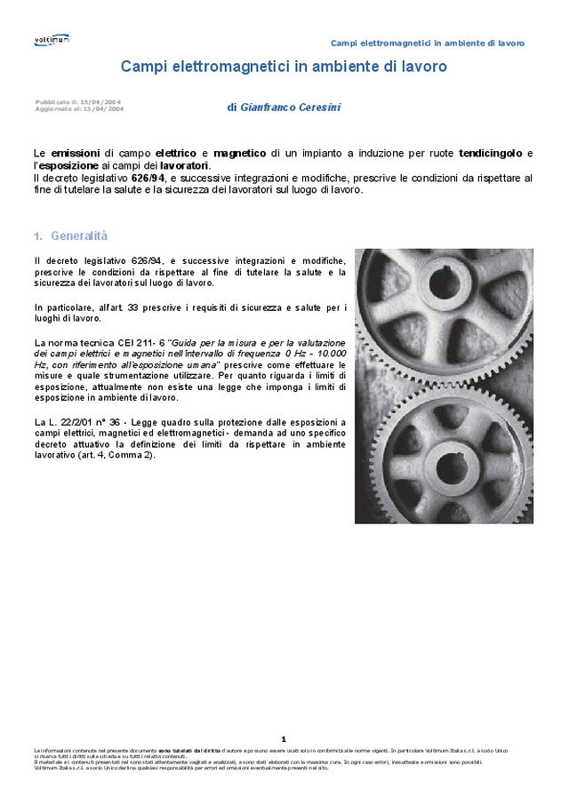 Campi elettromagnetici in ambiente di lavoro