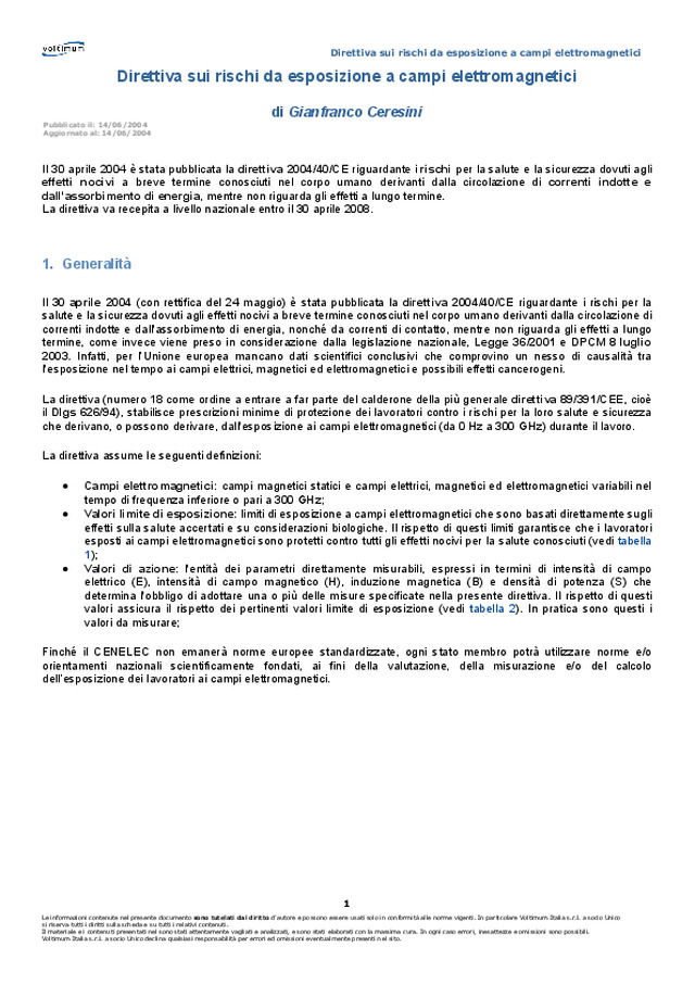 Direttiva sui rischi da esposizione a campi elettromagnetici