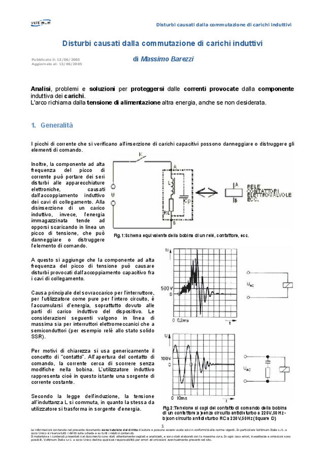 Disturbi causati dalla commutazione dei carichi induttivi