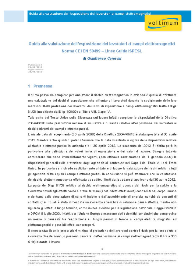 Guida alla valutazione dell’esposizione dei lavoratori ai campi elettromagnetici