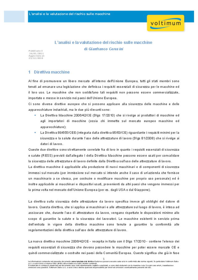 L’analisi e la valutazione del rischio sulle macchine
