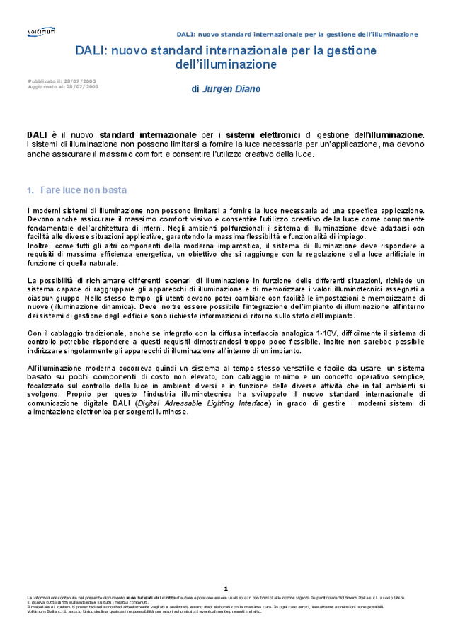DALI: nuovo standard internazionale per la gestione dell\'illuminazione
