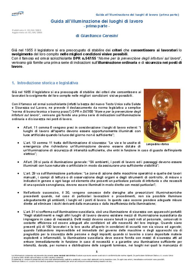 Illuminazione dei luoghi di lavoro (prima parte)