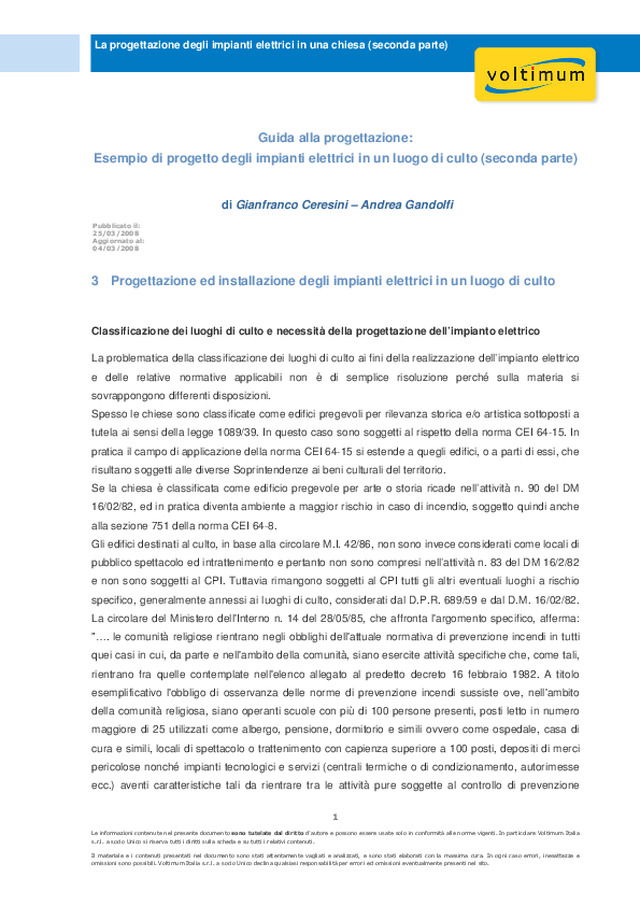 La progettazione degli impianti elettrici in una chiesa (seconda parte)