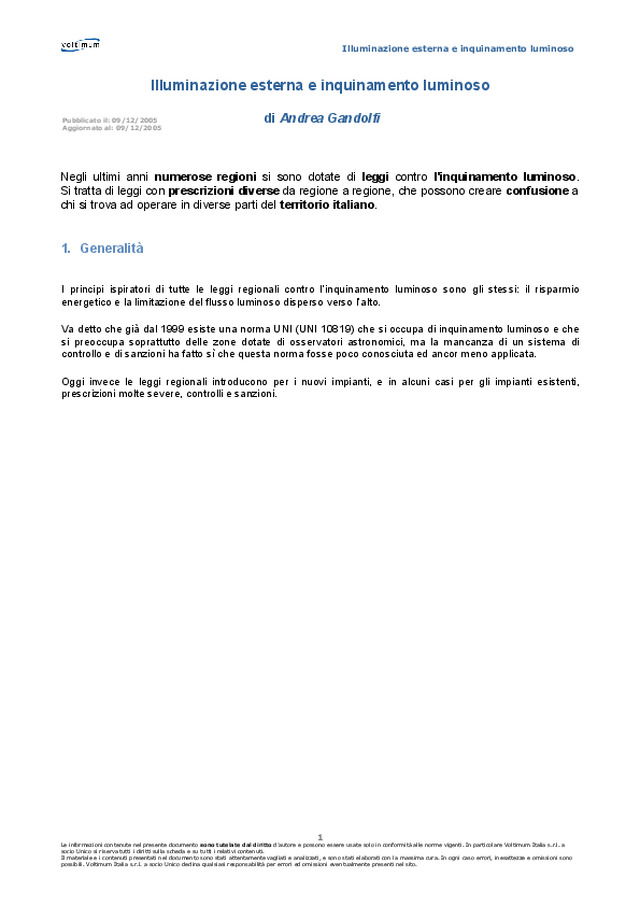 Illuminazione esterna e inquinamento luminoso