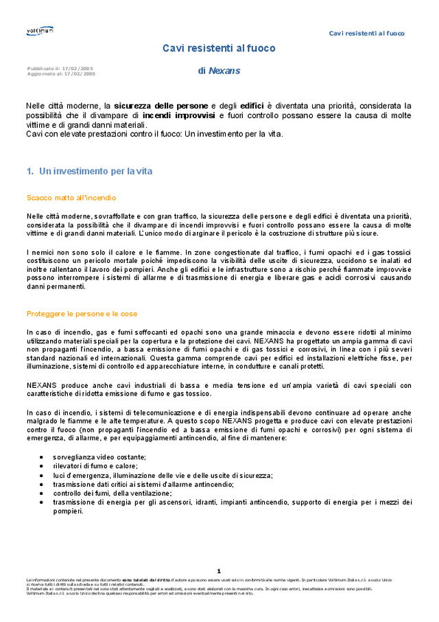 Cavi resistenti al fuoco