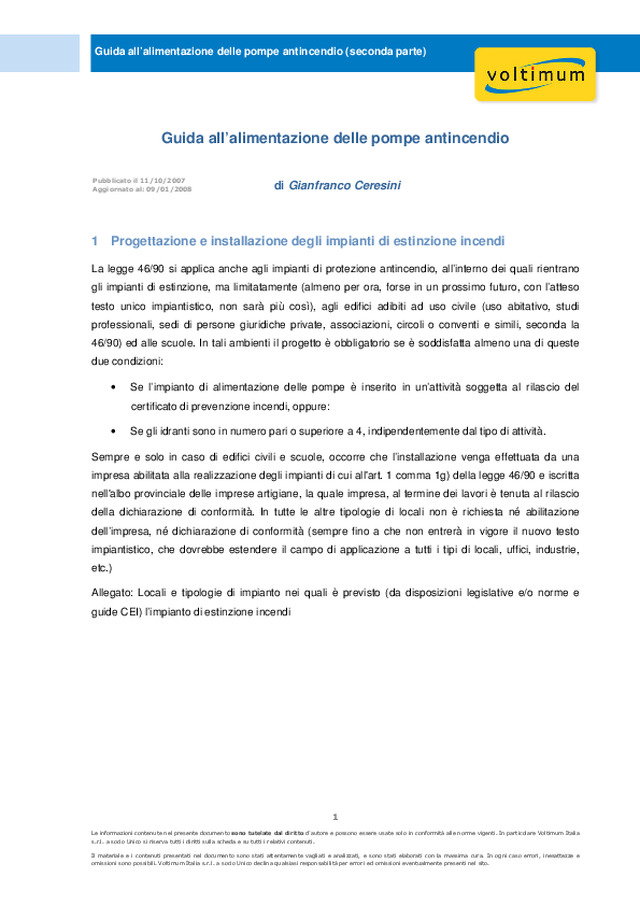 Guida all’alimentazione delle pompe antincendio (seconda parte)