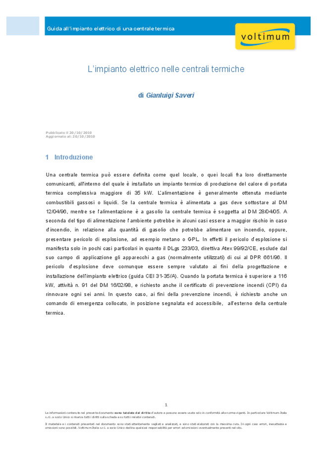 L’impianto elettrico nelle centrali termiche